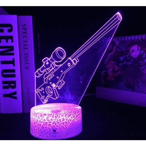 Game Weapon Sniper Rifle AWP 3D Optical LED Night Light for Kids Cool Birthday Gift Boys Room Bedroom Lamp Office Decoration