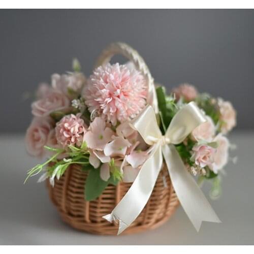 Flower Basket Wedding Bridal Girl Home Decor Woven Willow Portable Handle Party Decorative Basket Gift Kitchen Storage S/L
