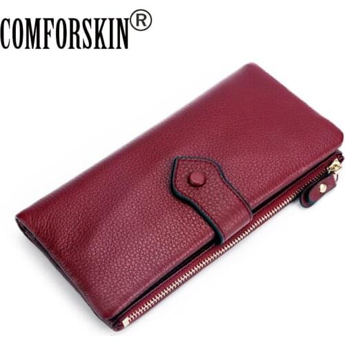 COMFORSKIN Genuine Leather Female Clutch Card Holder Long Style Multi-functional Wallet Purse New Arrivals Large Capacity Wallet
