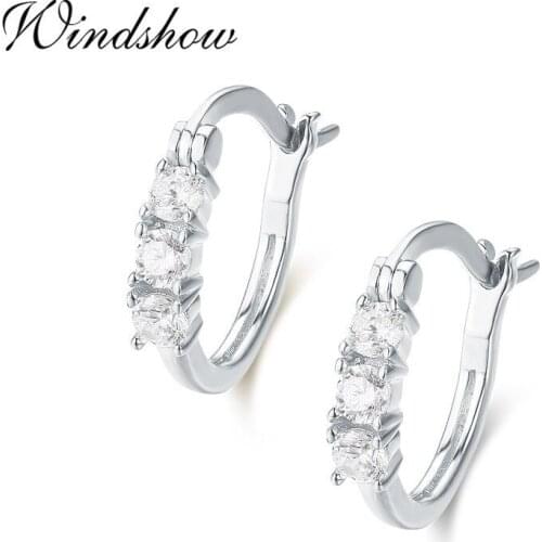 Cute Pure 925 Sterling Silver Three CZ Stone Small Loop Creole Huggie Hoop Earrings For Women Jewelry Kids Baby Girls Aros Arete
