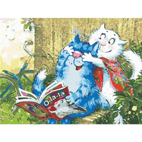 Cartoon Blue White Cat Pre-Printed 11CT Cross Stitch Set Embroidery DMC Threads Hobby Handmade Sewing Needlework Stamped Gift