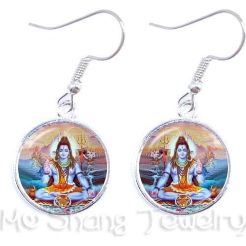2018 New Ganesh Chaturthi Pattern 16mm Round Glass Cabochon Handmade Dangle Earrings For family Best Gift Good Luckly