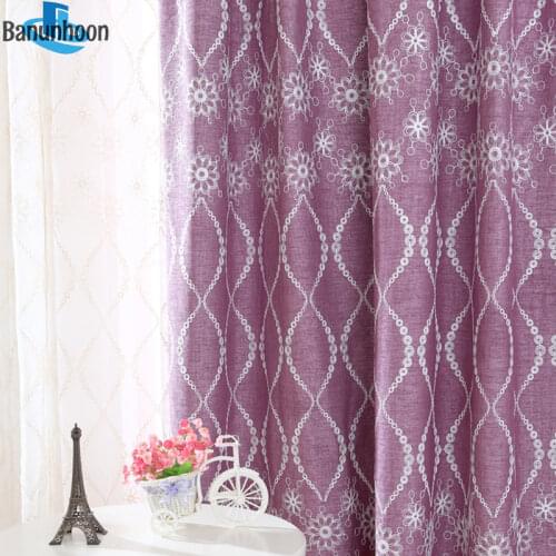 New Arrival American Purple Curtains For Living Room Bedroom Faux Linen Embroidered Tulle Window Drape