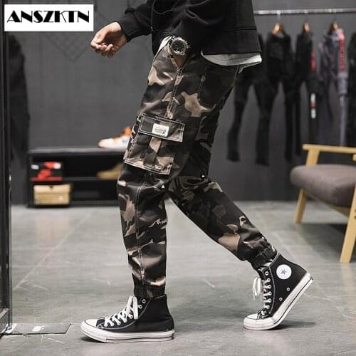 ANSZKTN New Arrivals New Men Pants Solid Sweatpants Military CargJogger Pants Casual Elastic Cotton GYMS Fitness Harem Trousers