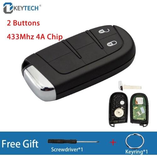 OkeyTech 2 Buttons Smart Car Remote Key For Jeep Grand Cherokee Dodge Ram 1500 Journey 433Mhz with 4A Chip Uncut Insert Blade