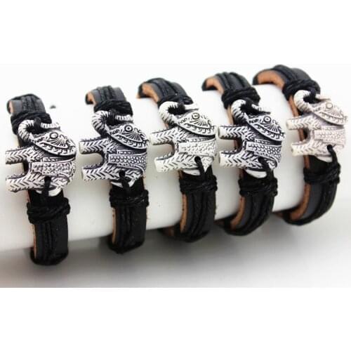 Wholesale 12pcs Hand Woven Lucky Elephant Leather Bracelets Gift MB111