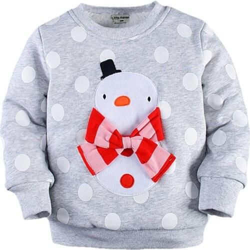 2-7T Toddler Girl Santa Pullover Coat Graphic Snowman Bowknot Santa Clothes Thick Cotton Thermal Santa Pullover Coat Kids