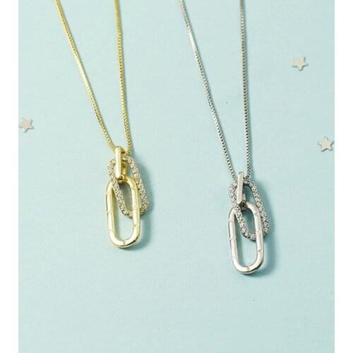 KOFSAC Popular Two Oval Necklaces Womens Jewelry Silver Color Forever Zircon Necklace Lady Valentines Day Accessories