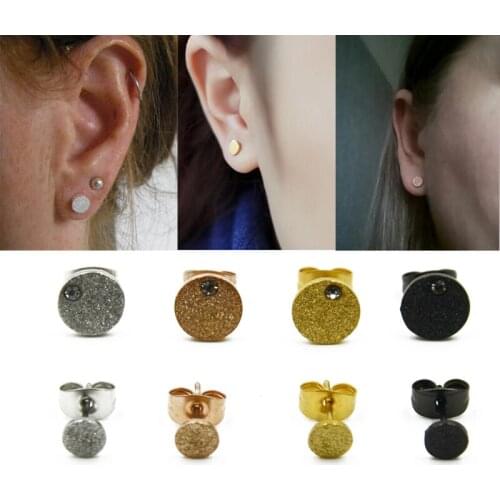 Showlove-1 Pair Round shape With Gem Or Without Gem Matte Surface Polished Ear Piercing Studs Fashion Earrings