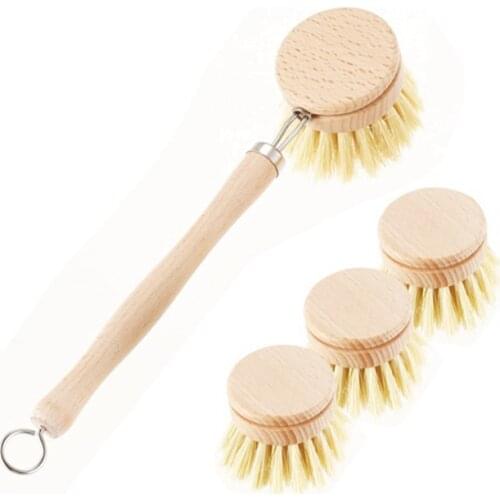 Skillet cleaning brush, replaceable head Sale! Heavy kitchen dishwashing brush retro wood pot brush Houseware cleaning brush