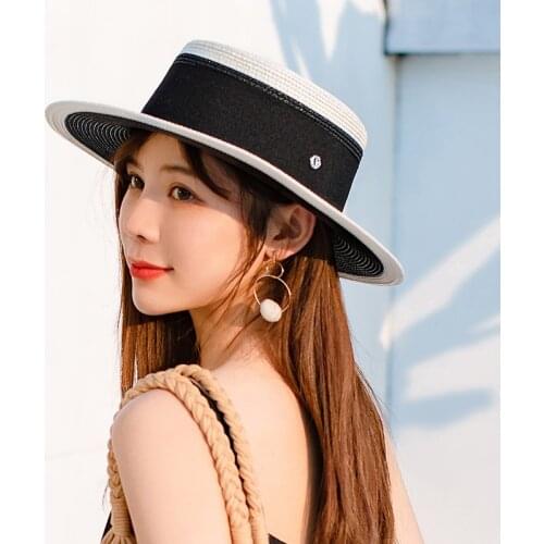 2021 Natural Wheat Straw hat Boater Fedora Top Flat Hat Women Summer sun hat Flat Brim Cap For Holiday Part hats beach hat Caps