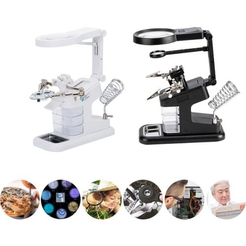 3X 4.5X LED Light Helping Hands Magnifier Station Lighted Magnifying Glass Stand for Soldering Assembly Repair