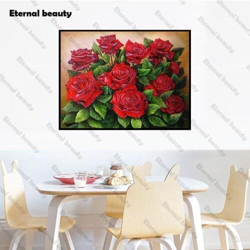 Needlework Diamond Diy Embroidery Red Rose 5D Rhinestones Diamond Painting Flower Diamond Embroidery Mosaic Wall Art Pictures
