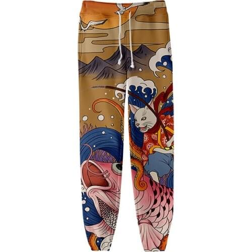 Japanese Ukiyoe Cat Fishing 3d Print Jogger Harem Pant Casual Sports Hip Hop Men Women Long Loose Harajuku Trouser Fitness Pants