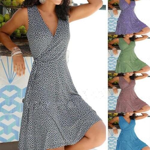 Womens Y2K Mini Dress Polka Dot Sexy V-neck Lace-up Sleeveless Tank Top Dress Summer Ruffles Sashes Beach Dresses robe femme