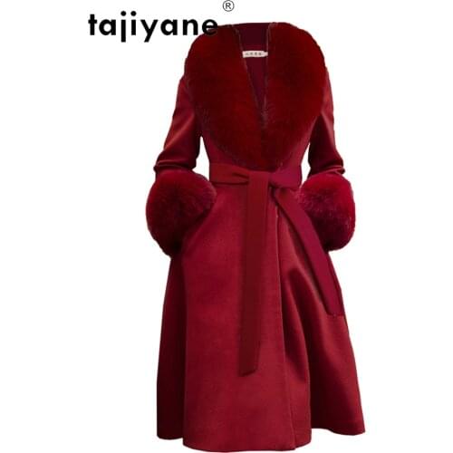 Tajiyane Coats for Women Real Wool Jacket Womens Cashmere Long Coat Woman 100% Fox Fur Collar Jackets Elegant Casacos TN1447