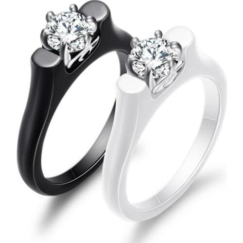 6MM Crystal Ceramic Ring Woman Cubic Zirconia Stone Black White Color Women Jewelry Engagement Wedding Rings Gifts For Women