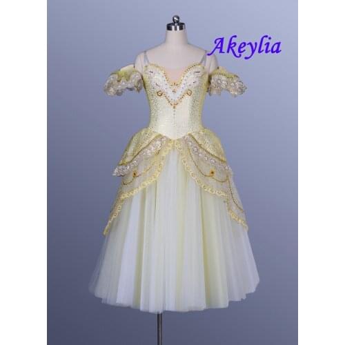 Gold Queen Professonal Tutu Dress Girls Ballerina Long Dress Women Gold Court Romantic Ballet Tutu Dress For Child