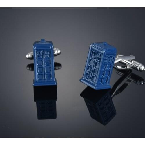1 Pair High Quality Mysterious House Cufflinks For Men Blue Police-Box Cufflink Doctor Who DR Perfect Wedding Groomsmans Gift