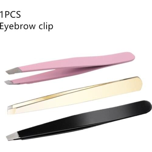 1PC Black Pink Gold Color Eyebrow Tweezer Hair Beauty Slanted Puller Stainless Steel Eye Brow Clips Makeup Tool Brand New