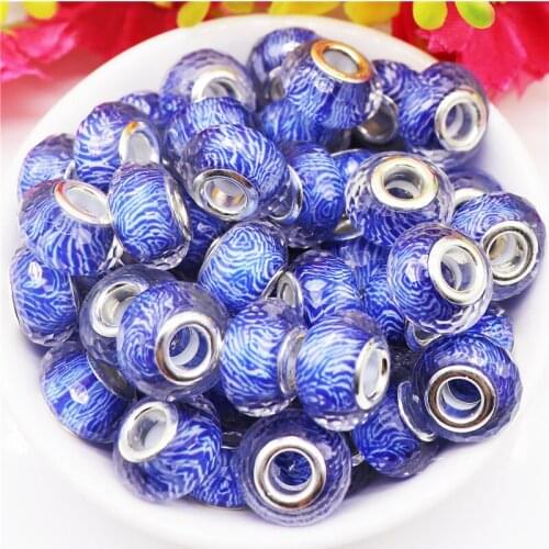 10Pcs Lot 14x8mm Faceted Blue Charms Big Hole Spacer Beads Fit European Style Pandora Bracelet Snake Chain Jewelry Supplies