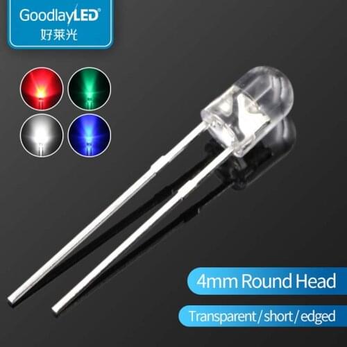 1000PCS LED light-emitting diode F4 / 4mm Round Head short leg boundless transparent white light red blue green and yellow