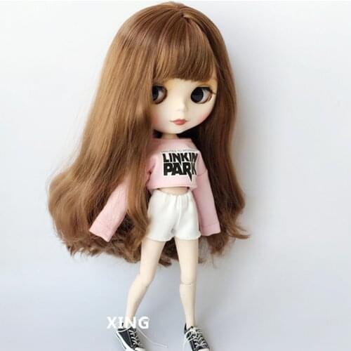 2pcs/set Dolls Blyth Clothes Striped Casual T-shirt+ denim Shorts for Barbi Shirt for 1/6 Doll Clothing Accessories