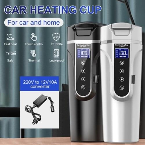 450ml Car Heating Cup 12V/24V Portable Stainless Heating Water Kettle Temperature Display Water Mug Heated
