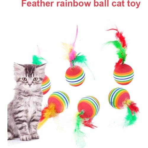 6pcs/lot Rainbow Feather Ball Cat Toy Mini Funny Playing Toys For Cats with Colorful Feather