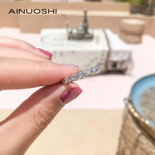 AINUOSHI 925 Sterling Silver Band Rings Women 2.6mm 1.2 Carats SONA Diamond Bridal Full Eternity Rings Anniversary Party Jewelry