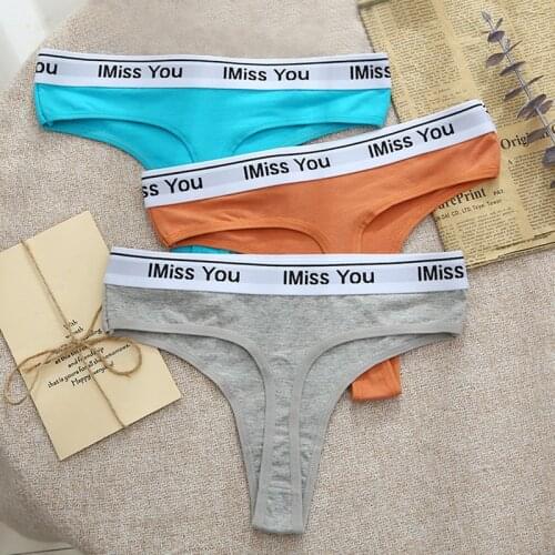 BANNIROU 3pcs Sexy Panties For Woman Cotton Sports Thongs Underwear For Women Female T-back G-string Underpants Ladies Intimates