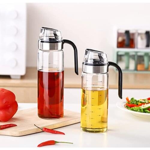 Large Olive Oil Dispenser Bottle Auto Flip Condiment Container Automatic Cap and Leakproof Vinegar Glass Cruet
