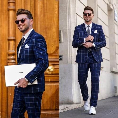 Damier Check Mens Suits 2 Pieces Wedding Tuxedos 2020 Formal Peaked Lapel Groom Suit Custom Made
