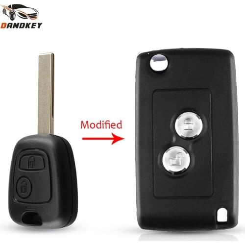 Dandkey 10pcs Flip Key Shell For Peugeot 307 107 207 407 Citroen C2 C3 Xsara Modified 2 Buttons Folding Key Case Fob HU83 Blade