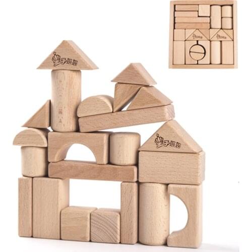 Wooden Baby Toys Montessori Educational Toys 22pcs Solid Wood Unpainted Wooden Blocks Geometric Building Games Toys For Toddlers