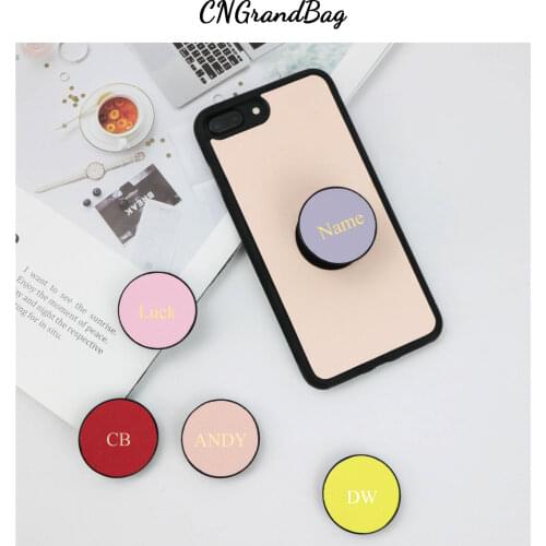 Saffiano Leather Round Finger Grip Mobile Phone Holder Expanding Stand Grip Pocket Socket Support Anti-fall Foldable Universal