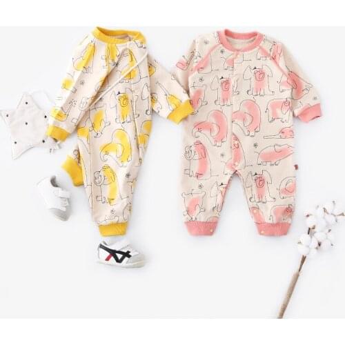 Kids Cotton Clothes Newborn Baby Jumpsuit Cute Elephant Print Baby Rompers Infant Long Sleeve Costume 3 6 9 12 Months