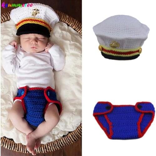 Ksummeree USMC Baby Newborn Crochet Outfit Marines Dress Blues Inspired Photo Prop for Baby Marine Corps Costume H303