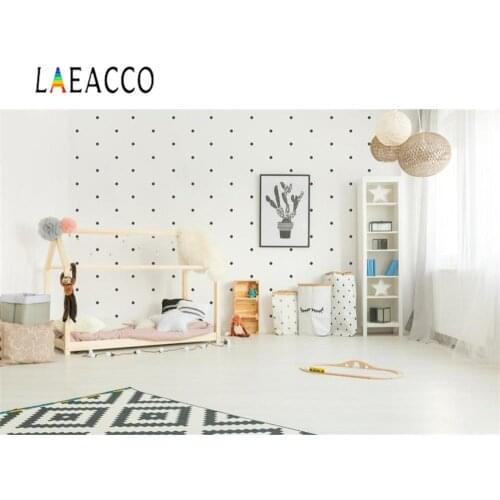 Laeacco Boudoir Baby Crib Balloons Gift Toy Doll Wall Kid Interior Photographic Backgrounds Photography Backdrops Photo Studio