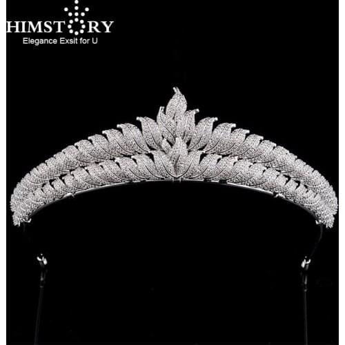 Himstory Elegance Princess Zircon Bride Tiara Hairband Bridal Headpiece Crown Wedding LEaf Decoration Hair Accessories Jewelry