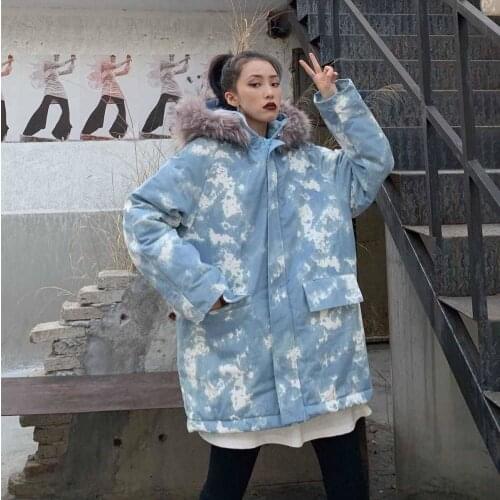 JuneLove winter coats Harajuku women loose Hooded pocket thick parkas Zipper Camouflage warm chaqueta Korean ins mujer outwears