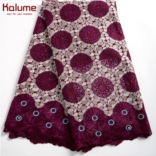Kalume African Cotton Lace Fabric Stones Nigerian Laces Fabric Purple Swiss Voile Lace In Switzerland For Dress Party H2373
