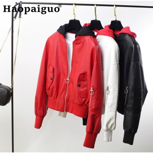 2019 Autumn Winter Modis Soft BF Style Leather Coats Womens Clothing Long Section Slim Large Size PU Leather Jacket with Zipper