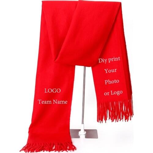 DLY Scarf Custom Red Scarf 200*70cm 100% Polyester Custom Spring Winter Lady Girls Shawl Scarf Statement Gift