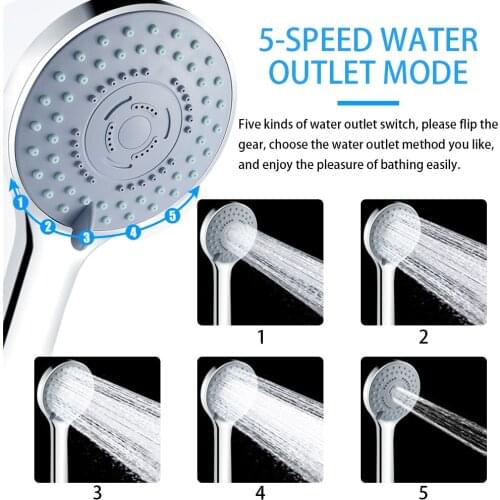Shower Head Chrome Finish Surface 5 Mode Setting Rainfall Hand Spray Pressurize Water Saving Bath Sprayer