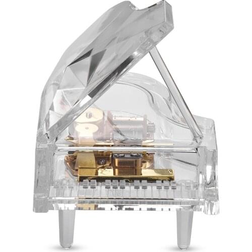 Mechanical Wind-up Piano Shape Music Box with RGB Colorful Lights Transparent Acrylic Classic Melody Birthday Christmas