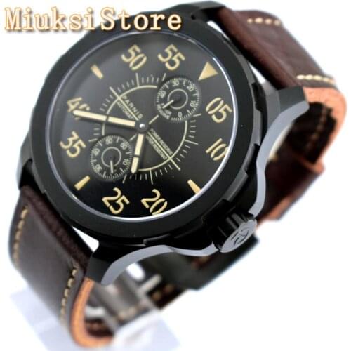 Parnis 44mm Mens Luxury Casual Watch Black PVD Case Sapphire Glass Sea gull 2542 Power Reserve Movement Automatic Mens Watch