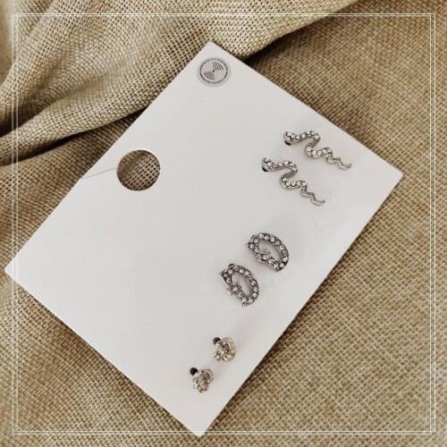 3 Pairs/Set New Fashion Charming Silver Color Alloy Knot Crystal Letter D Snake Stud Earrings Set Jewelry For Women Party Gift