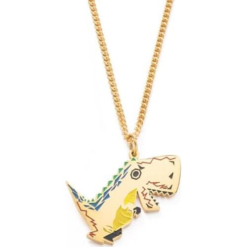 Stainless Steel Gold Dinosaur Cartoon Cute Animal Pendant Necklace Kid Children Jewelry Necklaces Gift For Him