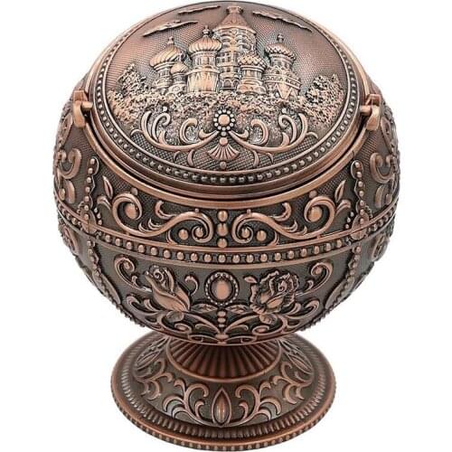 Ash Bowl with Cover Creative Personality Metal Spherical Castle Pattern Globe Decoration Household Smoke Cylinder